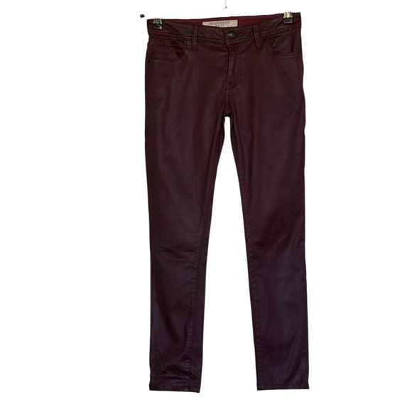 Burberry Brit Burgundy Coated Skinny Jeans Low Rise Zip Up Size 25W